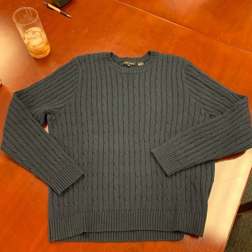 Jeanne Pierre Navy Cable Crewneck Sweater sz XL